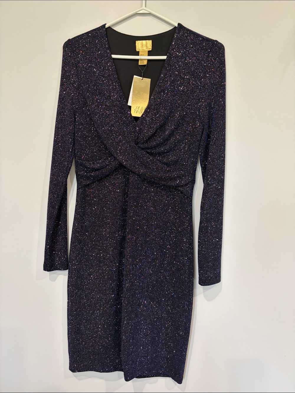 H&M Sparkling Navy Long-Sleeve Twist-Front Dress